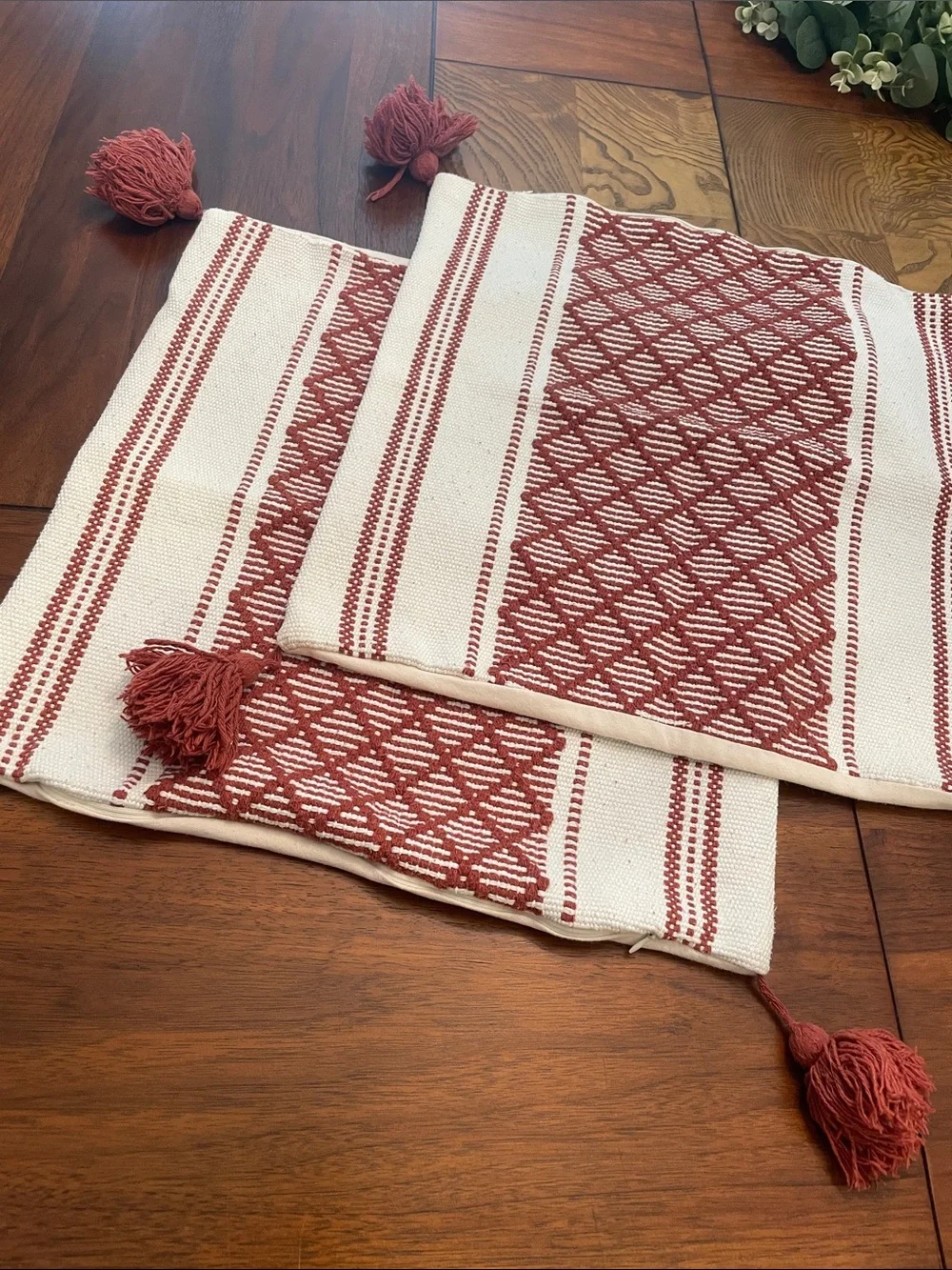 Boho Diamond Jacquard Tassel Throw Pillow Covers - Rust Cream (Set of 2) C10
